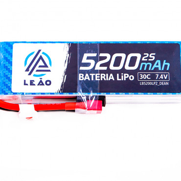 BATERIA LIPO ULTRA 7.4V 2S 5200MAH 30C / 60C COM PLUG DEAN PARA DRONES / AUTOMODELOS / ETC LEÃO LB5200LP2_DEAN